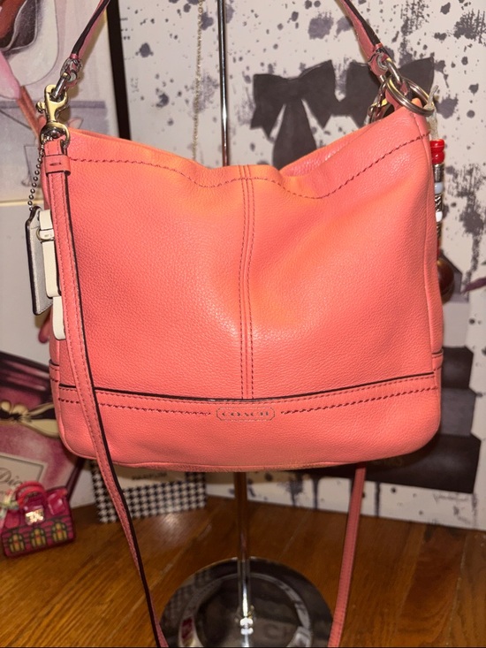 Coach Handbags - Coach Pebbled Leather Crossbody Bag Coral Pink Adjustable Strap